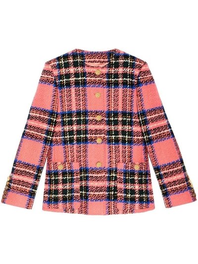 Gucci Checked Wool Stretch Blazer With Golden-effect Buttons In Black