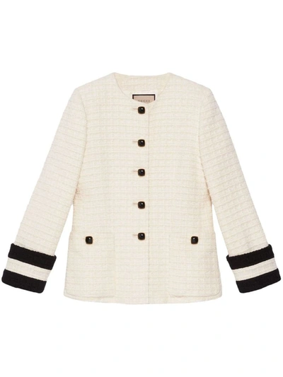 Shop Gucci Tweed Single-breasted Blazer In White
