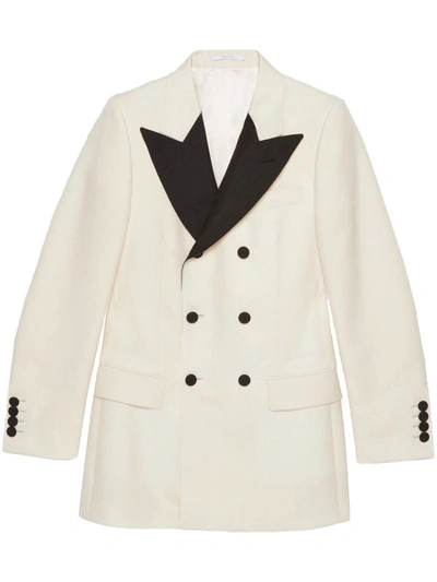 Shop Gucci Wool Double-breasted Blazer Jacket In White