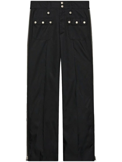 Shop Gucci Zip Detail Nylon Trousers In Black