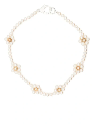 Shop Hatton Labs Pearl Necklace With Flowers In Metallic