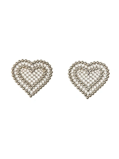 Shop Alessandra Rich Heart Earrings In Silver