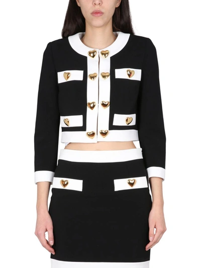 Shop Moschino Heart Buttons Crepe Jacket In Black