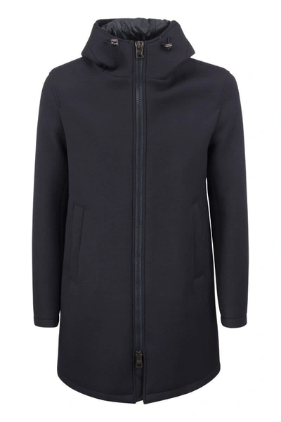 Shop Herno Padded Fabric Coat With Hood In Dark Blue