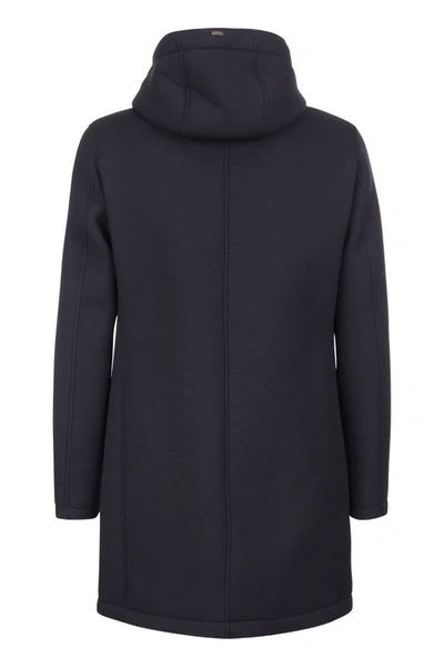 Shop Herno Padded Fabric Coat With Hood In Dark Blue