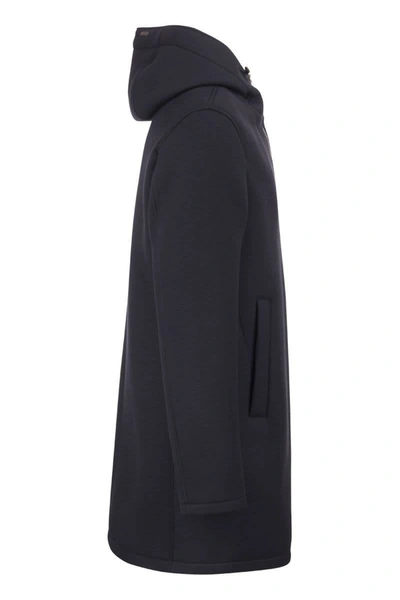 Shop Herno Padded Fabric Coat With Hood In Dark Blue