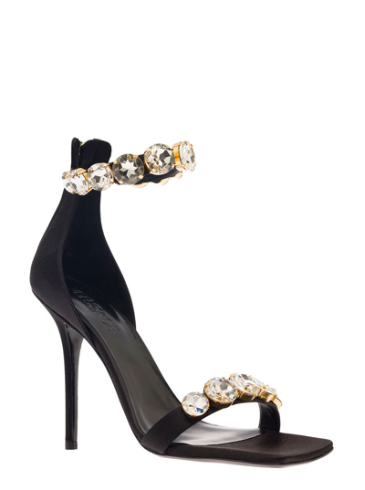 Shop Versace High Heels With Crystal Embellishemnt In Black Silk Woman