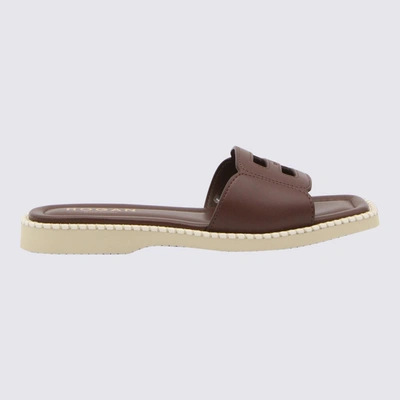 Shop Hogan Brown Leather H638 Flat Sandals