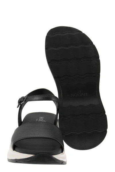 Shop Hogan H598 Leather Sandals In Black
