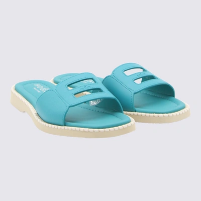 Shop Hogan Turquoise Leather H638 Flat Sandals In <p>turquoise Leather H638 Flat Sandals From  Featuring Square Toe, Open Toe, Visible Stitches A