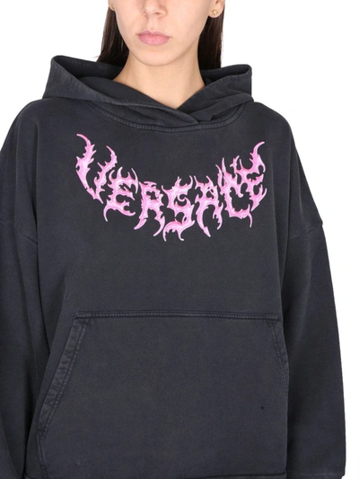 Shop Versace Hooded Sweatshirt With Logo In Black