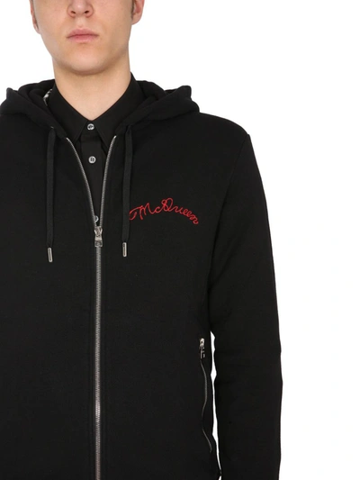 Shop Alexander Mcqueen Hooded Sweatshirt With Zip In Black