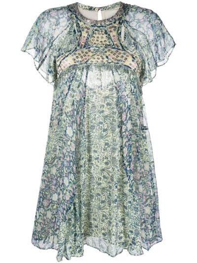 Shop Isabel Marant Short Floral Dress In Blue