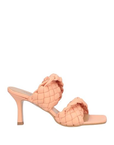 Paolo Mattei Woman Sandals Salmon Pink Size 10 Textile Fibers In Pink