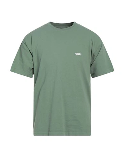 Shop Obey Man T-shirt Sage Green Size S Cotton