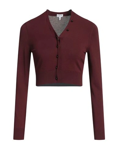 Shop Loewe Woman Cardigan Burgundy Size Xs Viscose, Polyester In Red