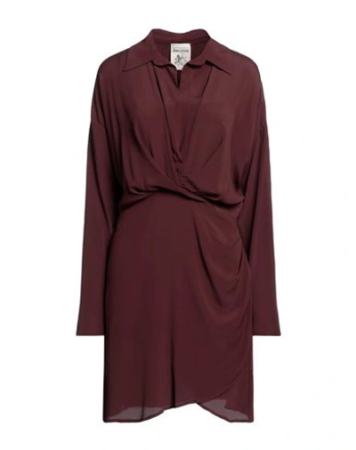 Shop Semicouture Woman Mini Dress Cocoa Size 6 Acetate, Silk In Brown