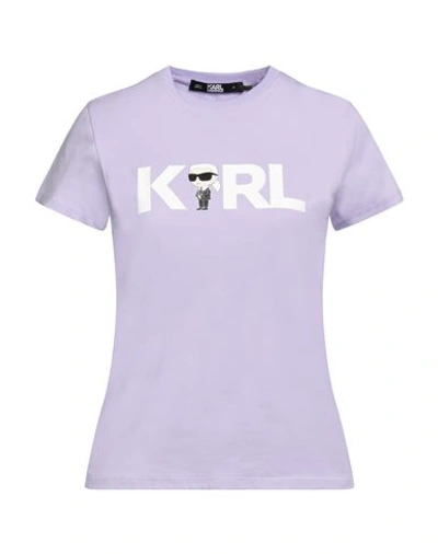 Shop Karl Lagerfeld Ikonik 2.0 Karl Logo T-shirt Woman T-shirt Lilac Size L Organic Cotton In Purple
