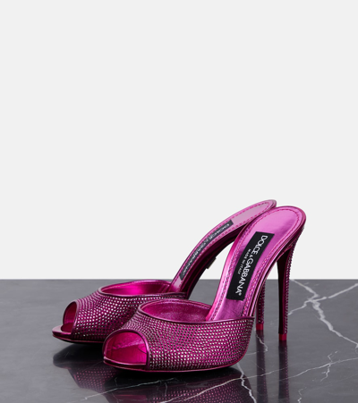 Shop Dolce & Gabbana Crystal-embellished Satin Sandals In Pink