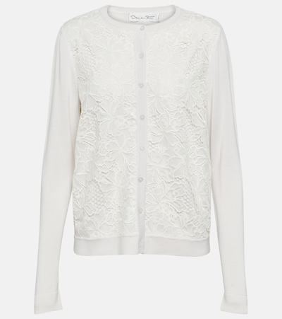 Shop Oscar De La Renta Chantilly Lace Silk-blend Cardigan In White