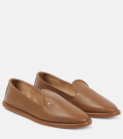 Shop Max Mara Leen Leather Ballet Flats In Brown