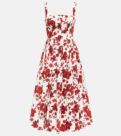 Shop Emilia Wickstead Terry Pleated Cotton Midi Dress In Red