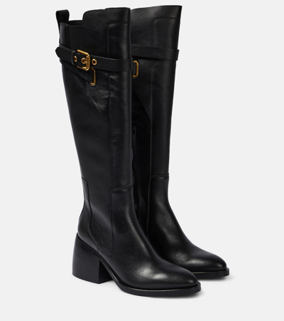 Shop See By Chloé Averi Leather Knee-high Boots In Black