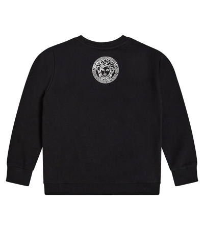 Shop Versace Logo Printed Cotton Hoodie In Black