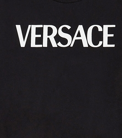 Shop Versace Logo Printed Cotton Hoodie In Black