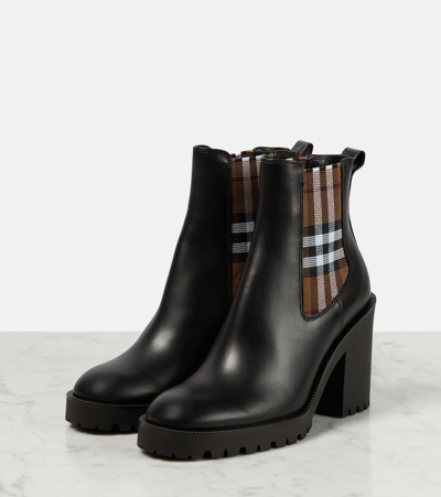 Shop Burberry Check Leather Ankle Boots In Black