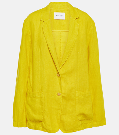 Shop Velvet Cassie Linen Blazer In Yellow