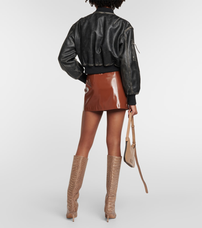 Acne Studios Aged Leather Bomber Jacket With Distressed Treatment In Grey