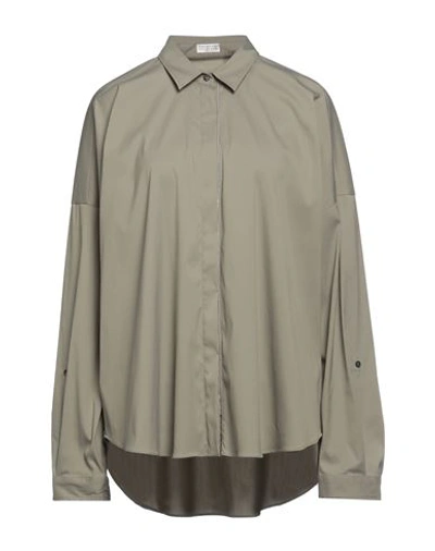 Brunello Cucinelli Woman Shirt Sage Green Size Xl Cotton, Polyamide, Elastane, Brass In Sage Green