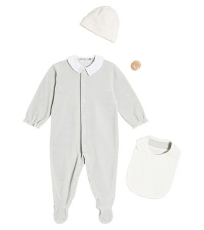 Bonpoint Baby Onesie, Hat And Bib Set In Blue