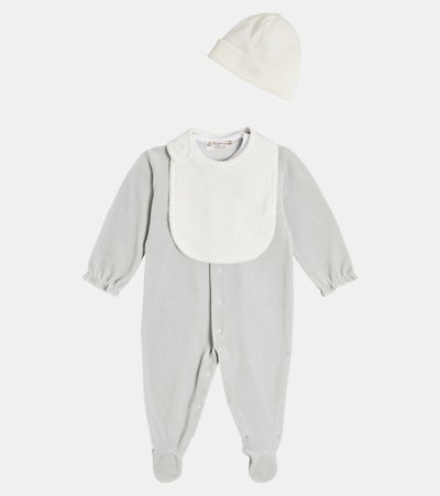 Bonpoint Baby Onesie, Hat And Bib Set In Blue