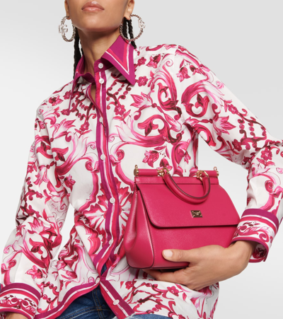 Shop Dolce & Gabbana Majolica Printed Cotton Poplin Shirt In Pink