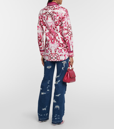 Shop Dolce & Gabbana Majolica Printed Cotton Poplin Shirt In Pink