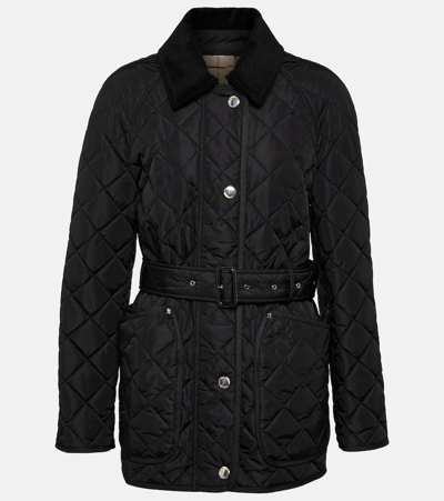 Shop Burberry Quilted Belted Jacket In Black