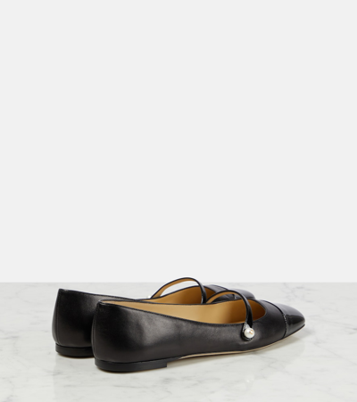 Jimmy Choo Elegant Ballerina Flat Shoes With Patent And Nappa Leather Detailing In Black