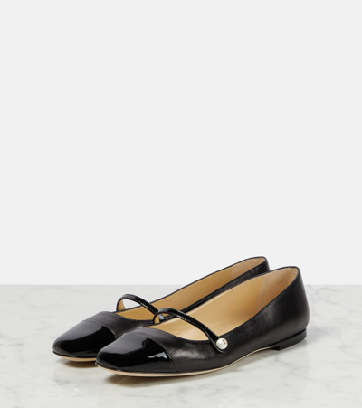 Jimmy Choo Elegant Ballerina Flat Shoes With Patent And Nappa Leather Detailing In Black