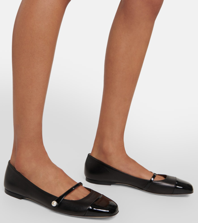 Jimmy Choo Elegant Ballerina Flat Shoes With Patent And Nappa Leather Detailing In Black