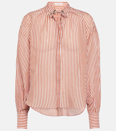 Shop Brunello Cucinelli Striped Cotton-blend Shirt In Multicoloured