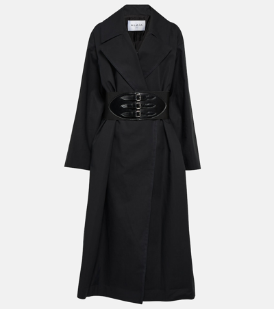Shop Alaïa Belted Cotton-blend Coat In Black