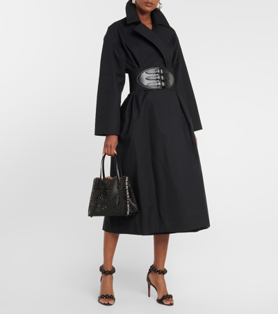 Shop Alaïa Belted Cotton-blend Coat In Black