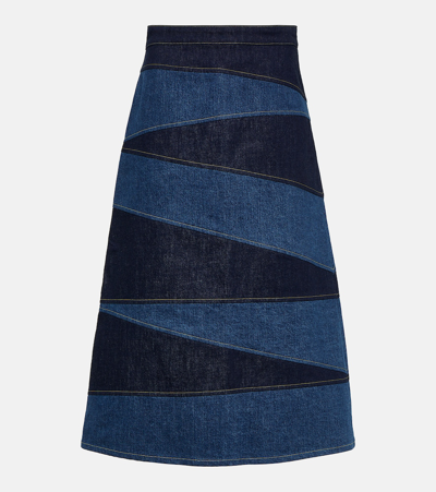 Shop Kenzo Patchwork Denim Midi Skirt In Blue