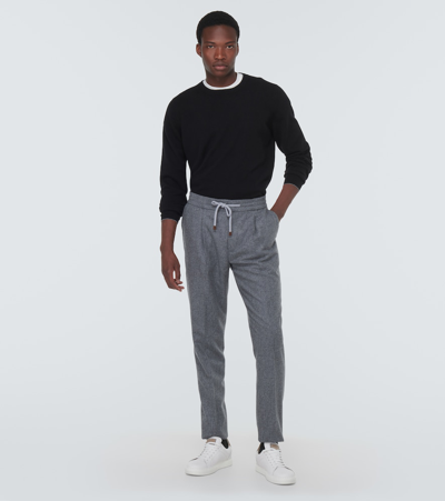 Brunello Cucinelli Virgin Wool Crewneck Sweater With Long Sleeves In Black