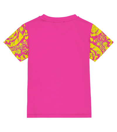 Shop Versace Barocco Logo Cotton Jersey T-shirt In Pink