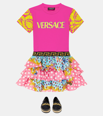 Shop Versace Barocco Logo Cotton Jersey T-shirt In Pink