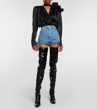 Magda Butrym Shiny Over-the-knee Pointed Stiletto Boots In Black