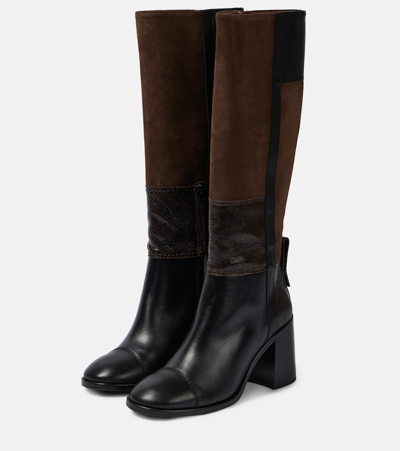 Shop See By Chloé Patchwork Leather And Suede Knee-high Boots In Black